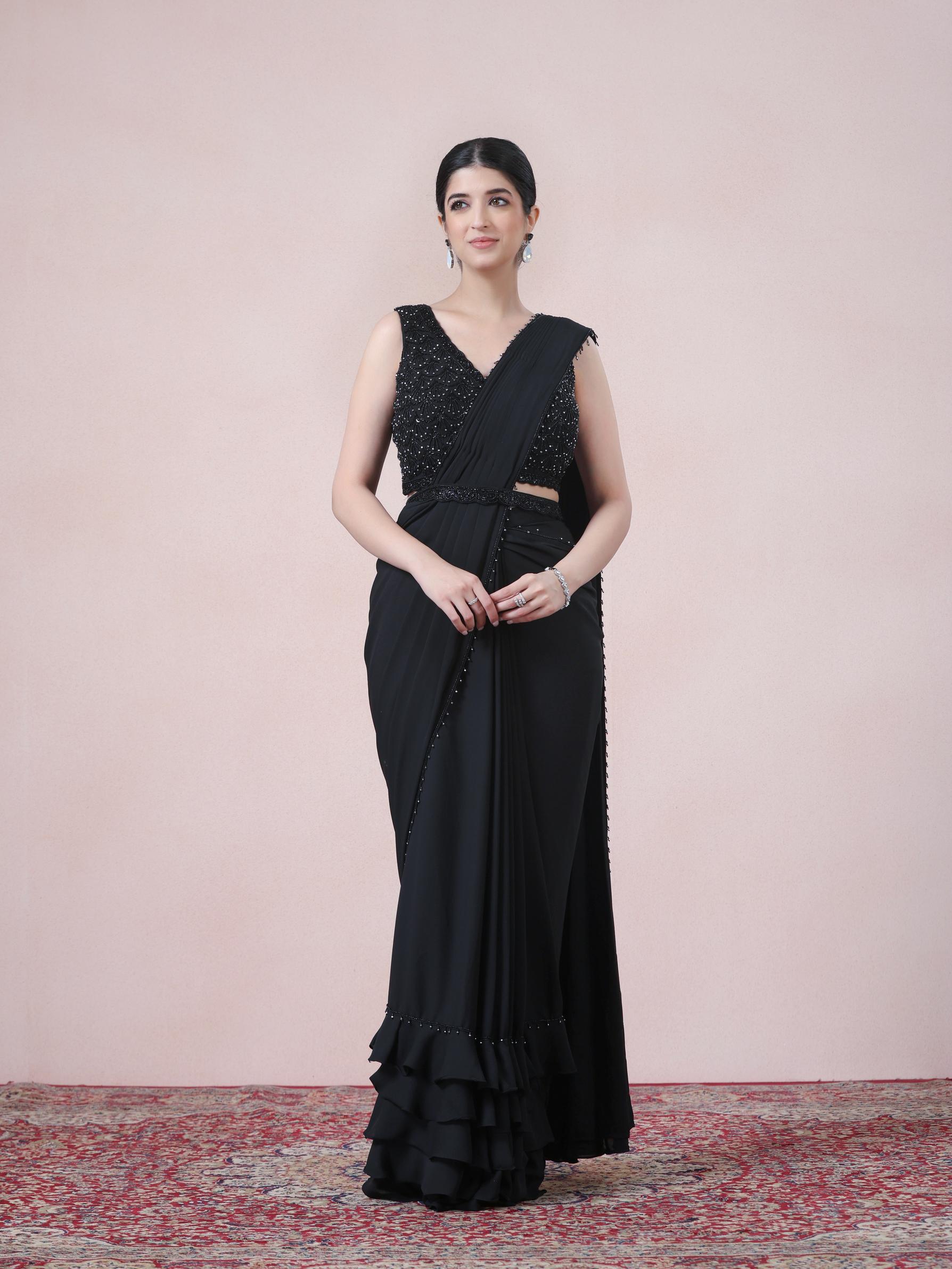 Twamev Women Timeless Black Beauty Georgette Saree