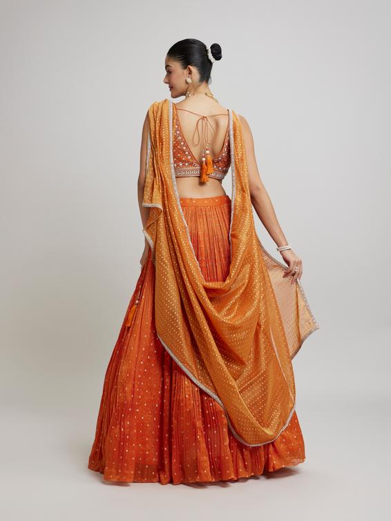 Twamev Women Orange Georgette Festive Lehenga