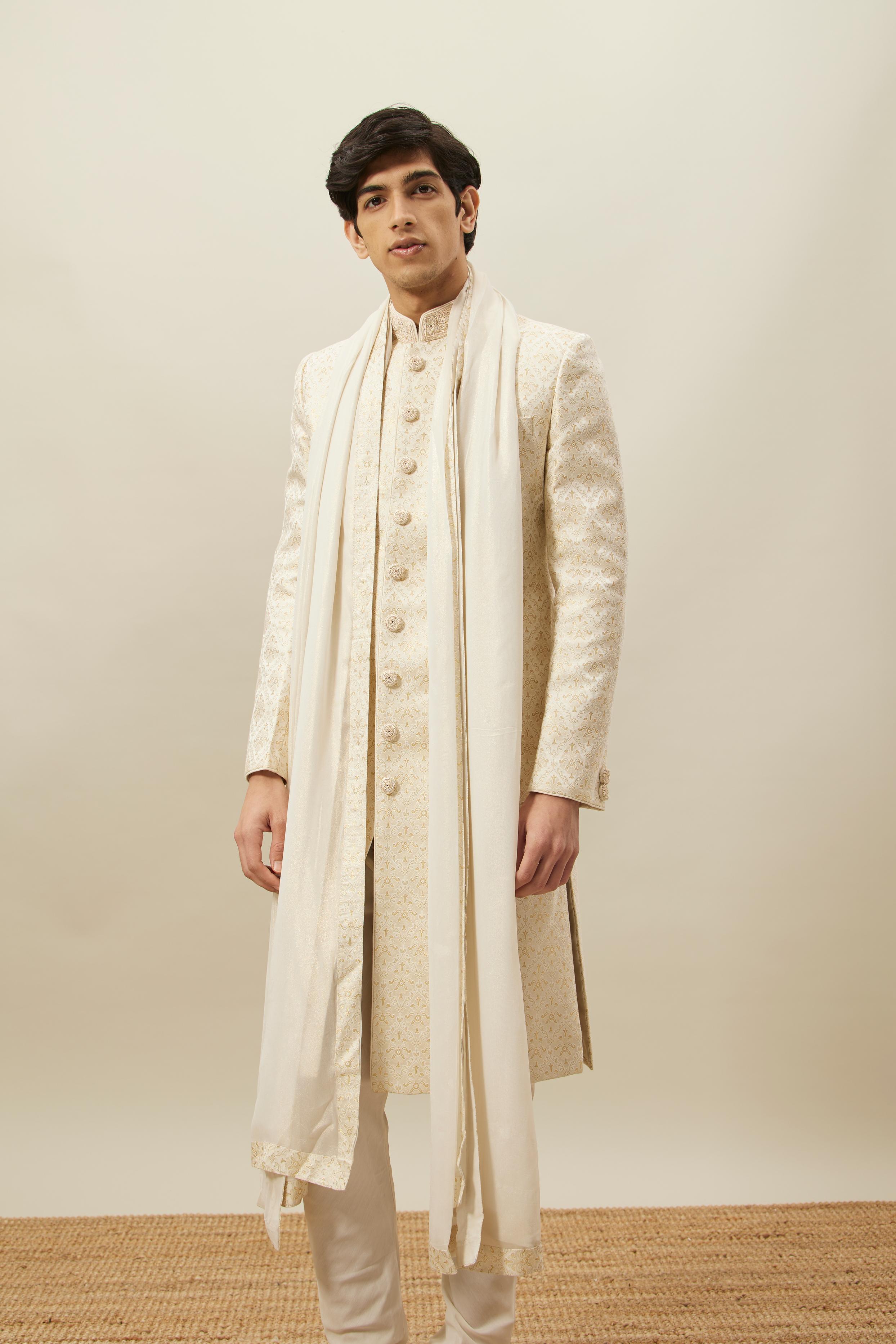 Twamev Men Biscuit Woven Sherwani Set