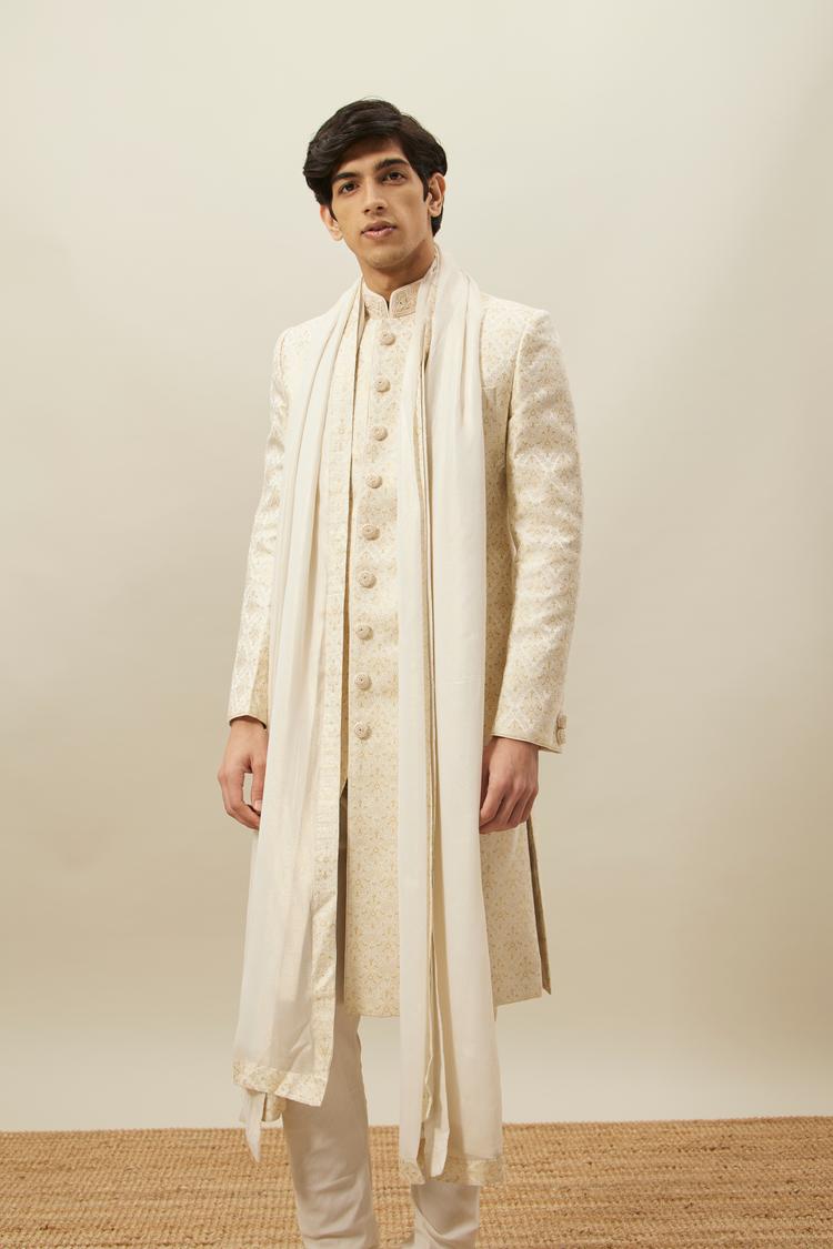 Twamev Men Biscuit Woven Sherwani Set