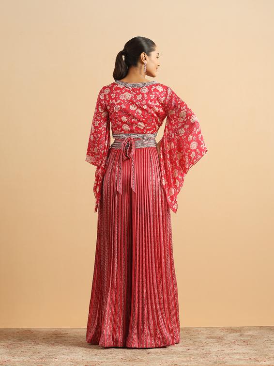 Twamev Women Modern Twist Red Satin Partywear Suit