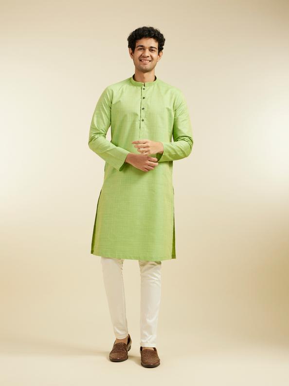 Diwas Men Soft Green Linear Self Striped Kurta