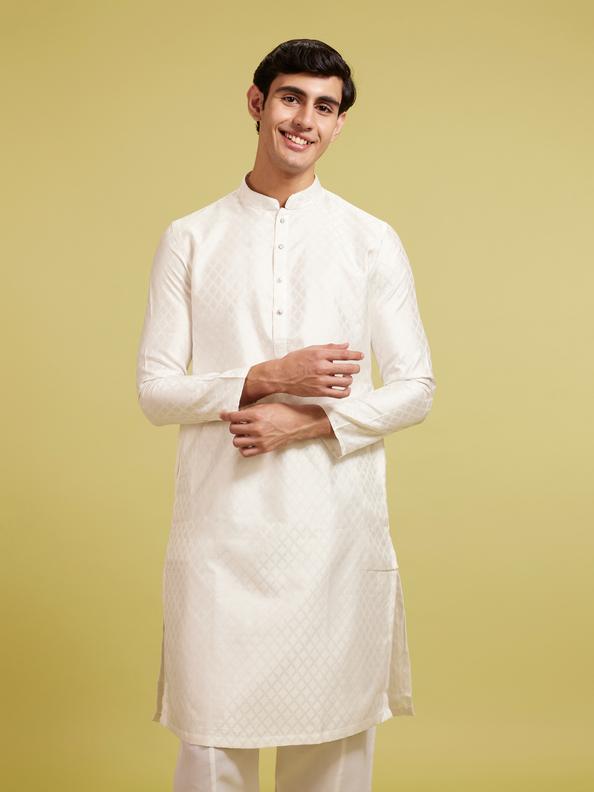 Diwas Men Warm White Harlequin Patterned Kurta