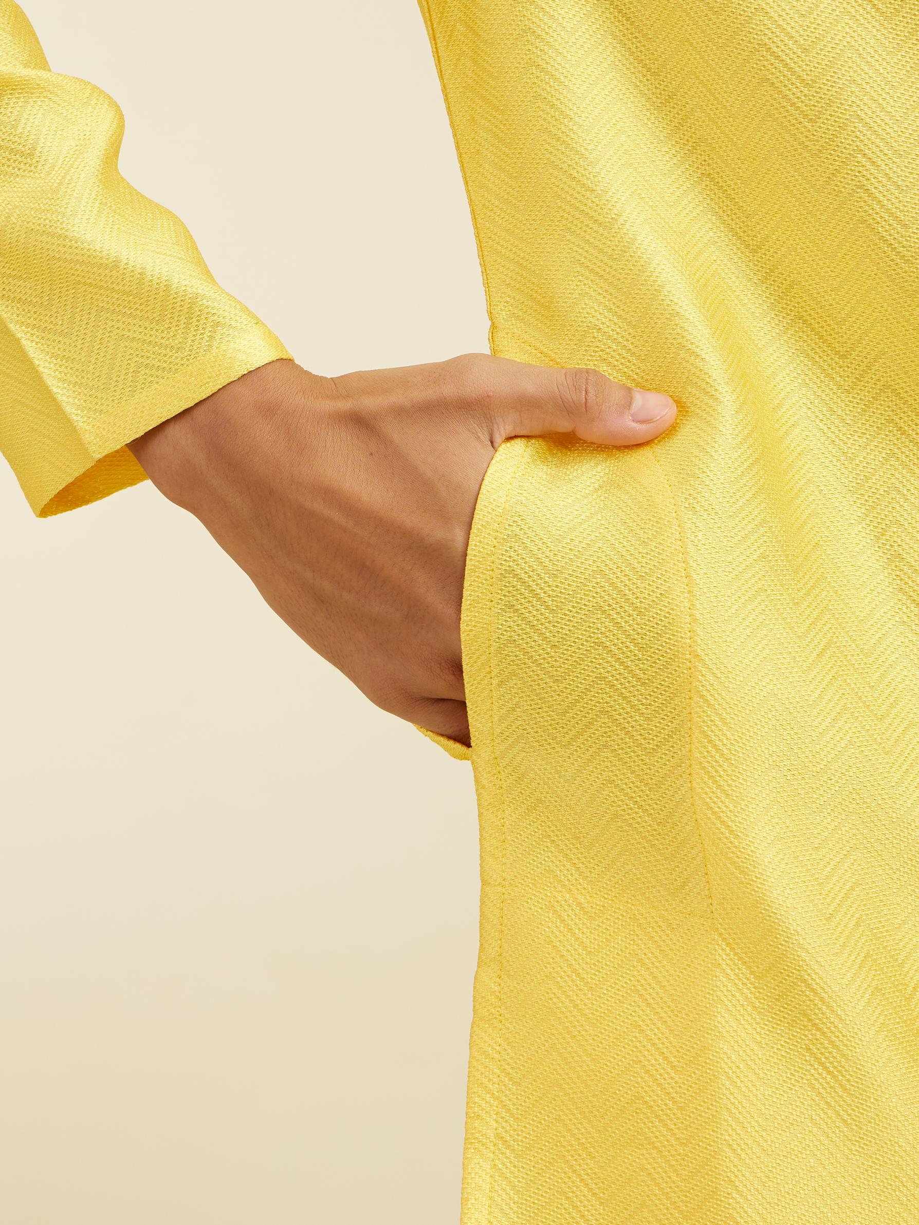 Diwas Men Buttercup Yellow Chevron Patterned Kurta