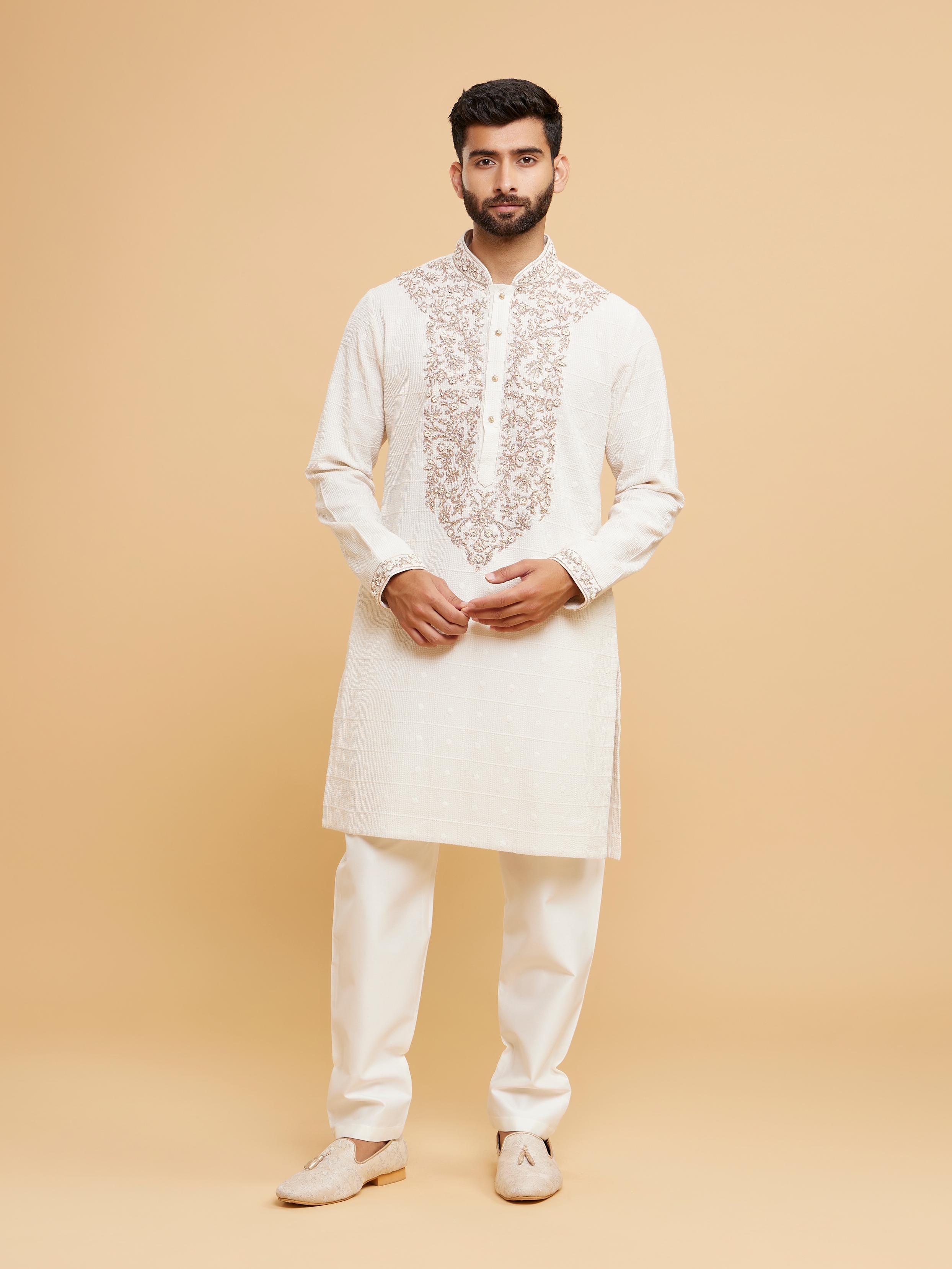 Twamev Men Classy Cream Cotton Kurta Pajama