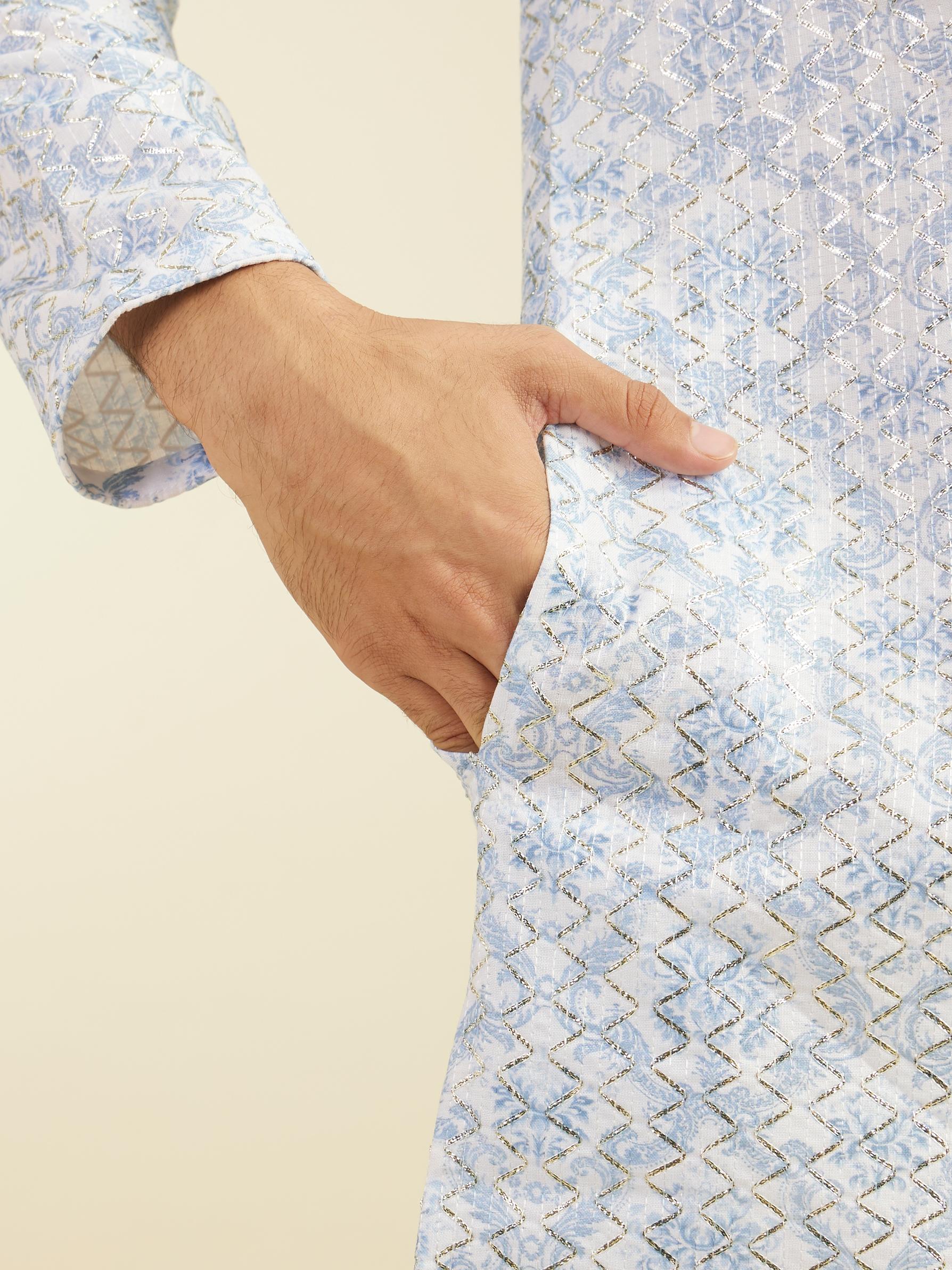 Diwas Men Ice Blue Jaal Medallion Patterned Kurta