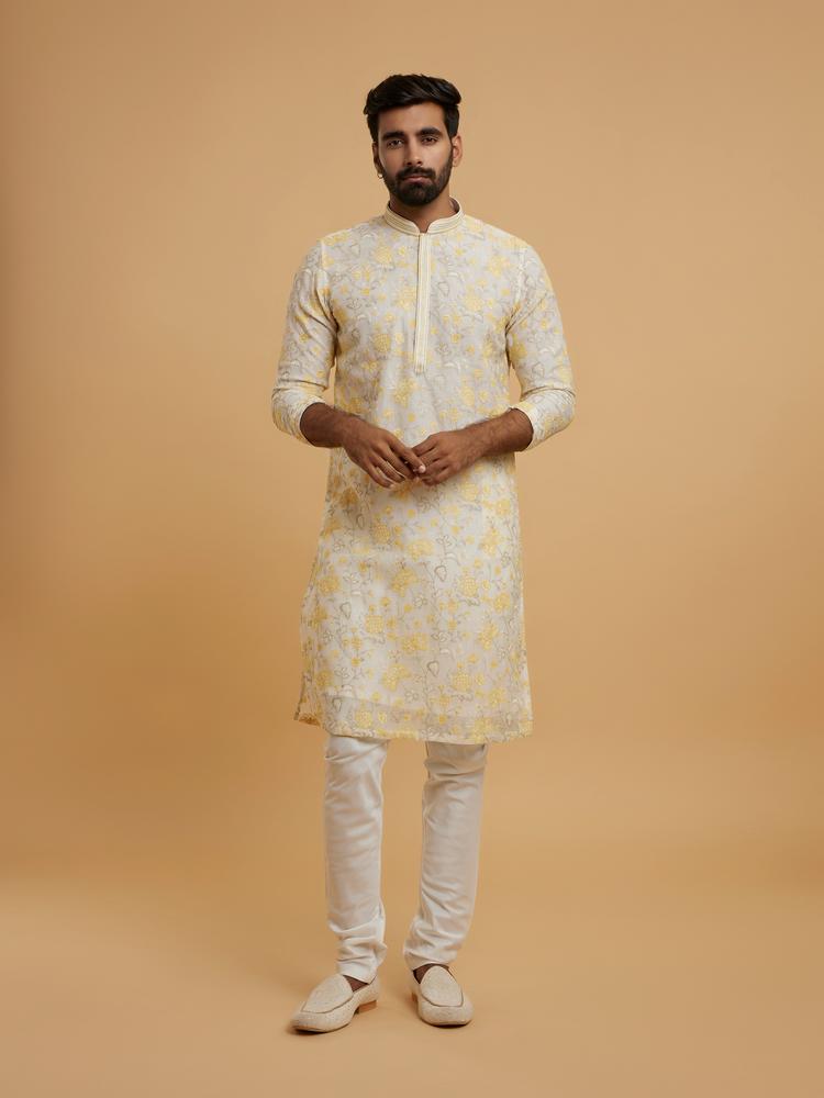 Twamev Men Twilight Beige Chanderi Kurta Pajama