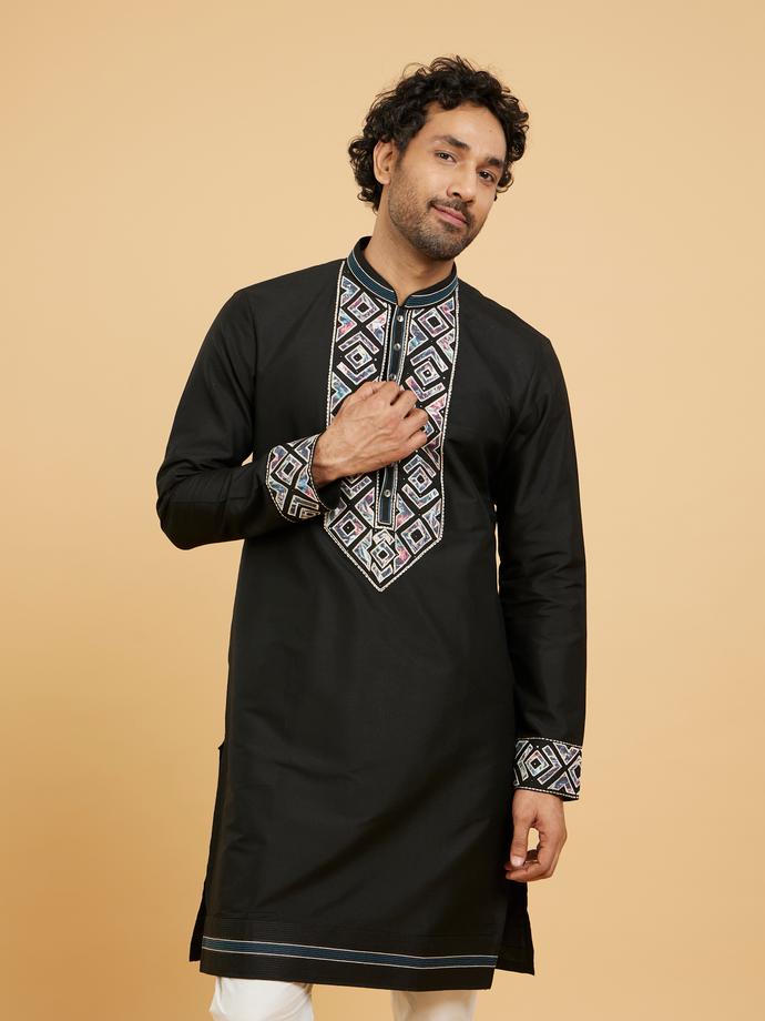 Twamev Men Black Elegance Kurta Pajama