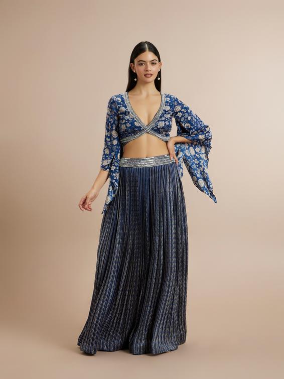 Twamev Women Opulent Indigo Satin Indo Western