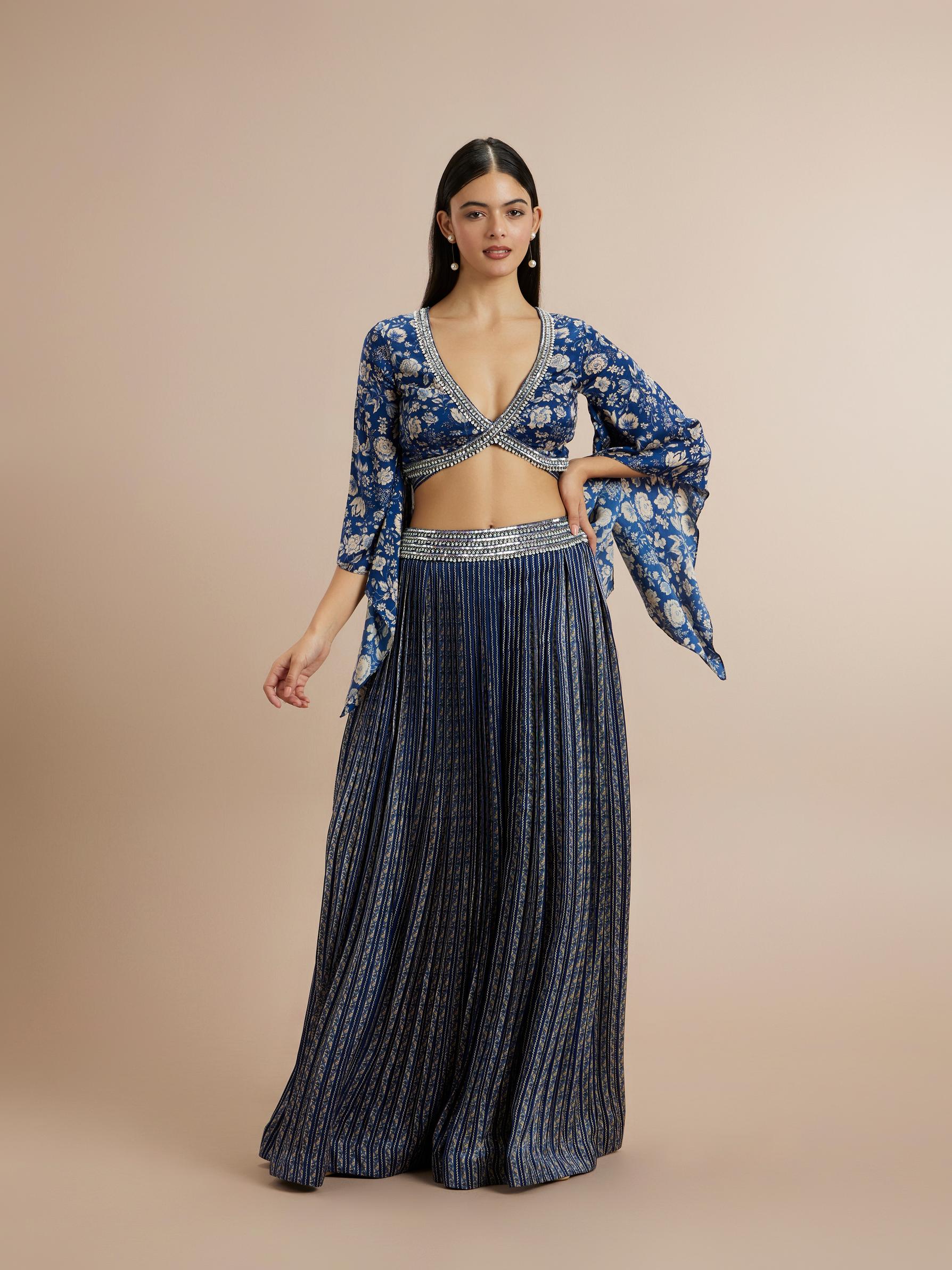 Twamev Women Opulent Indigo Satin Indo Western