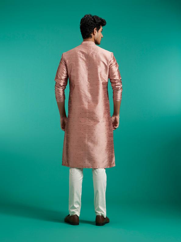 Diwas Men Peach Blossom Kurta with Dotted Boond Pattern