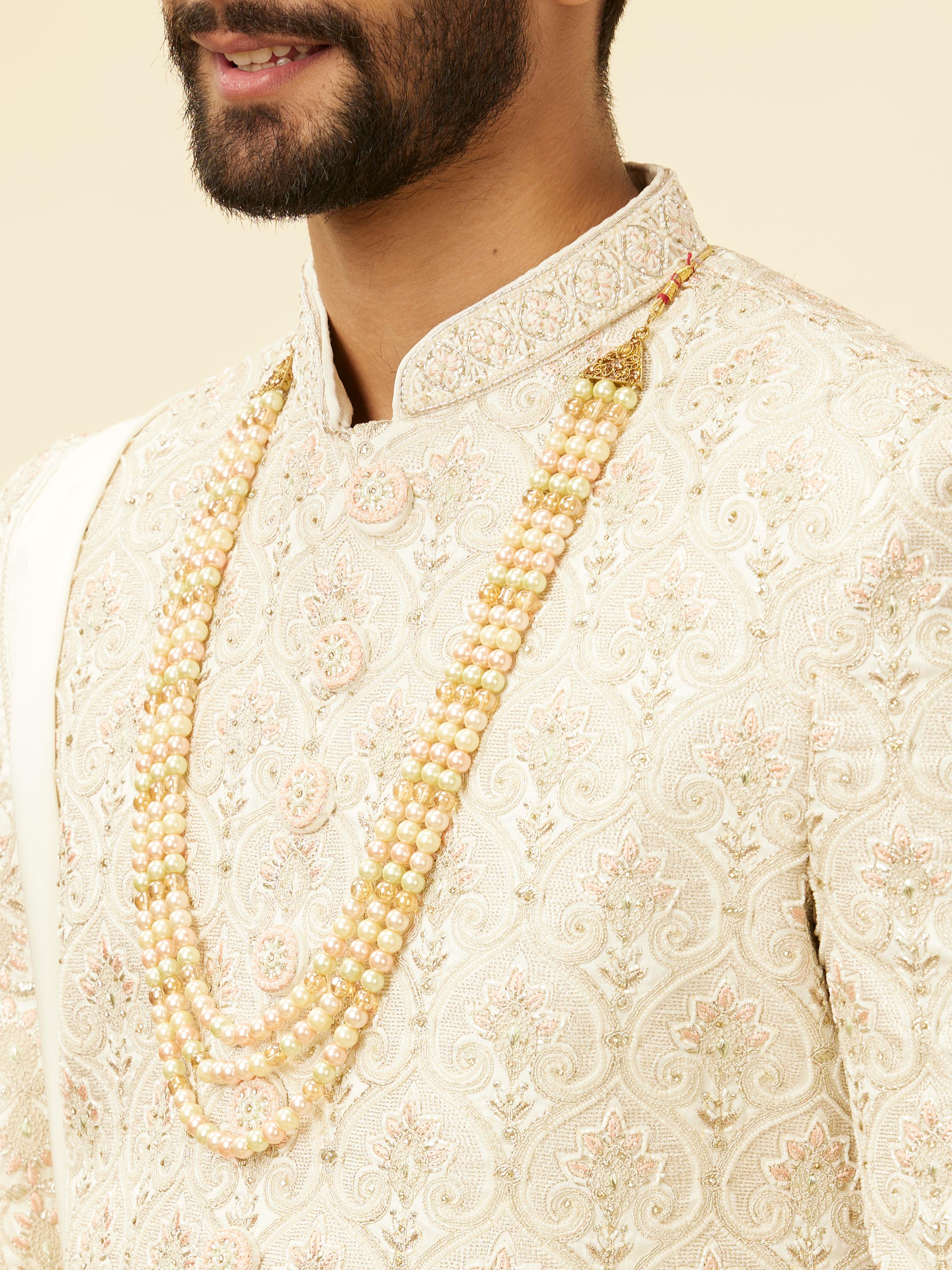 Twamev Men Warm White Sherwani with Embroidery & Zari Details
