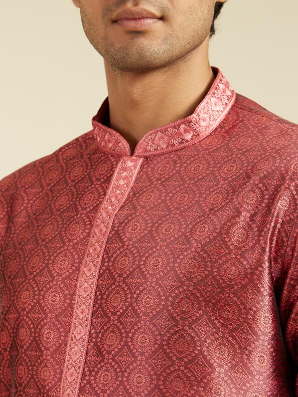 Diwas Men Rust Red Ogee Jaal Patterned Kurta