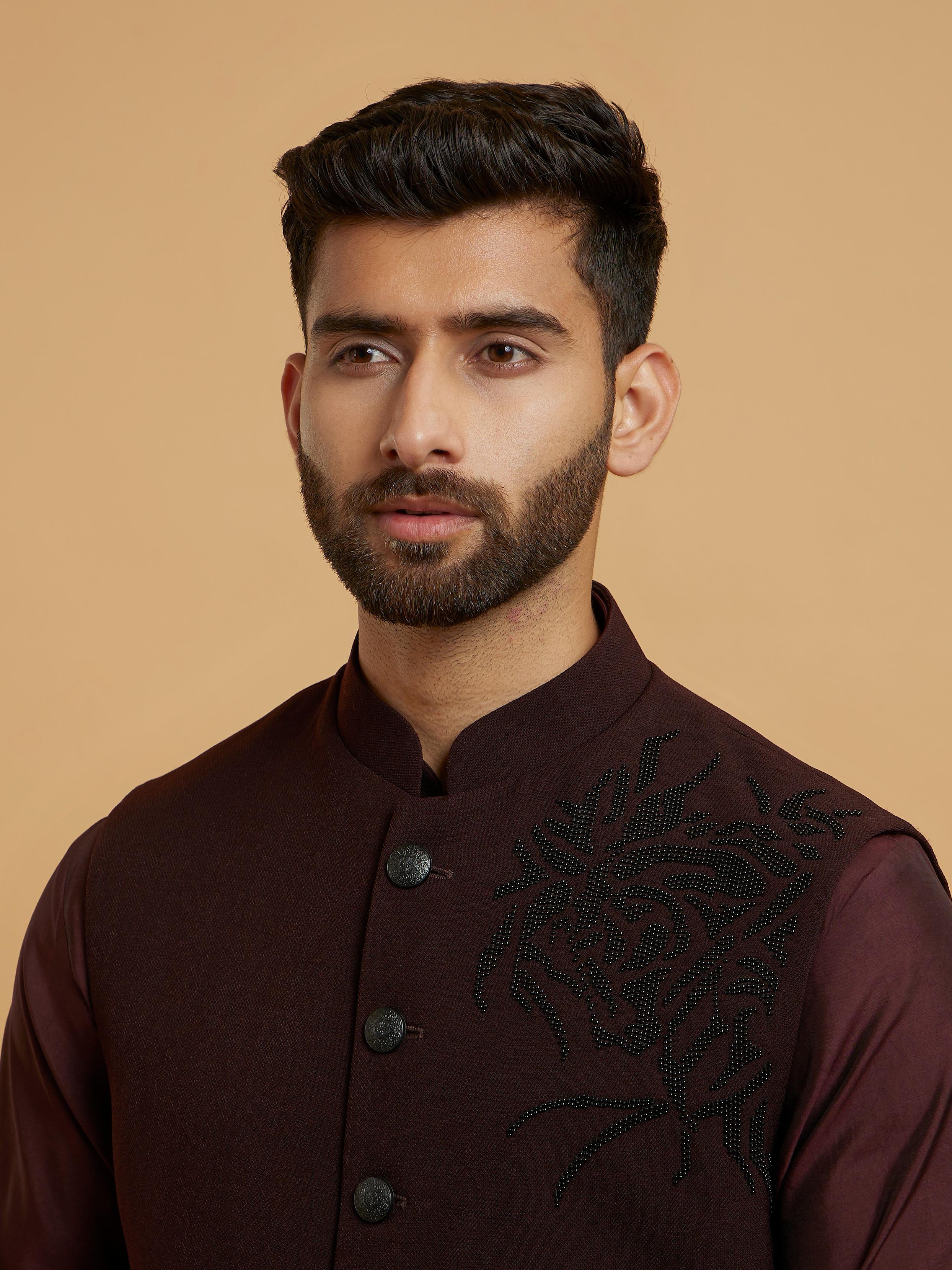 Twamev Men Maroon Elegance Kurta Jacket Set