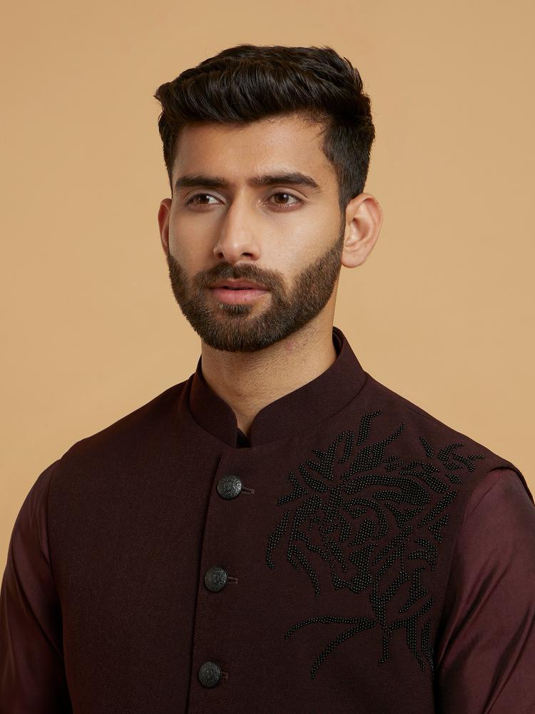 Twamev Men Maroon Elegance Kurta Jacket Set