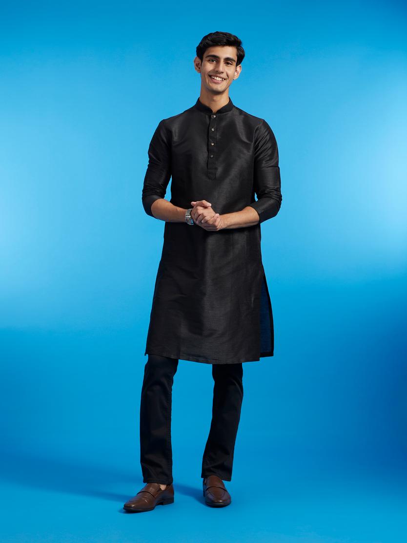 Diwas Men Midnight Black Plain Classic Kurta