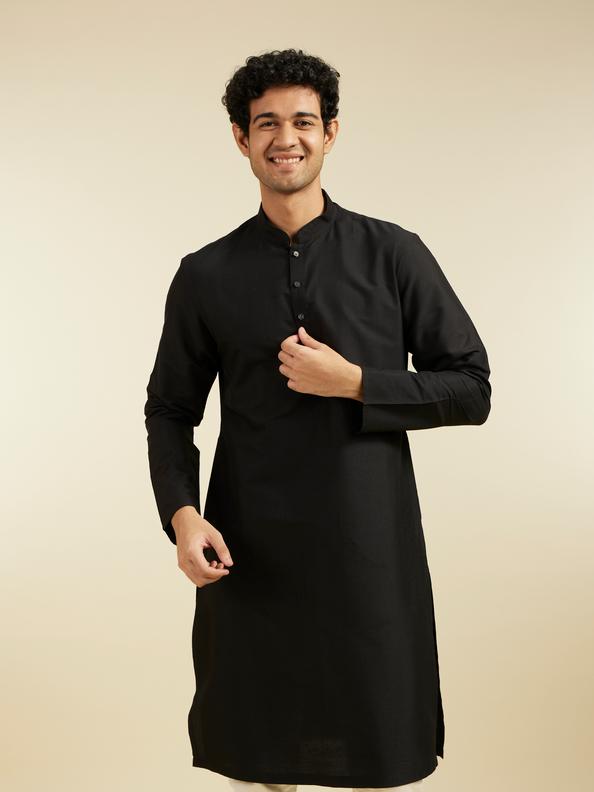 Diwas Men Midnight Black Plain Classic Kurta