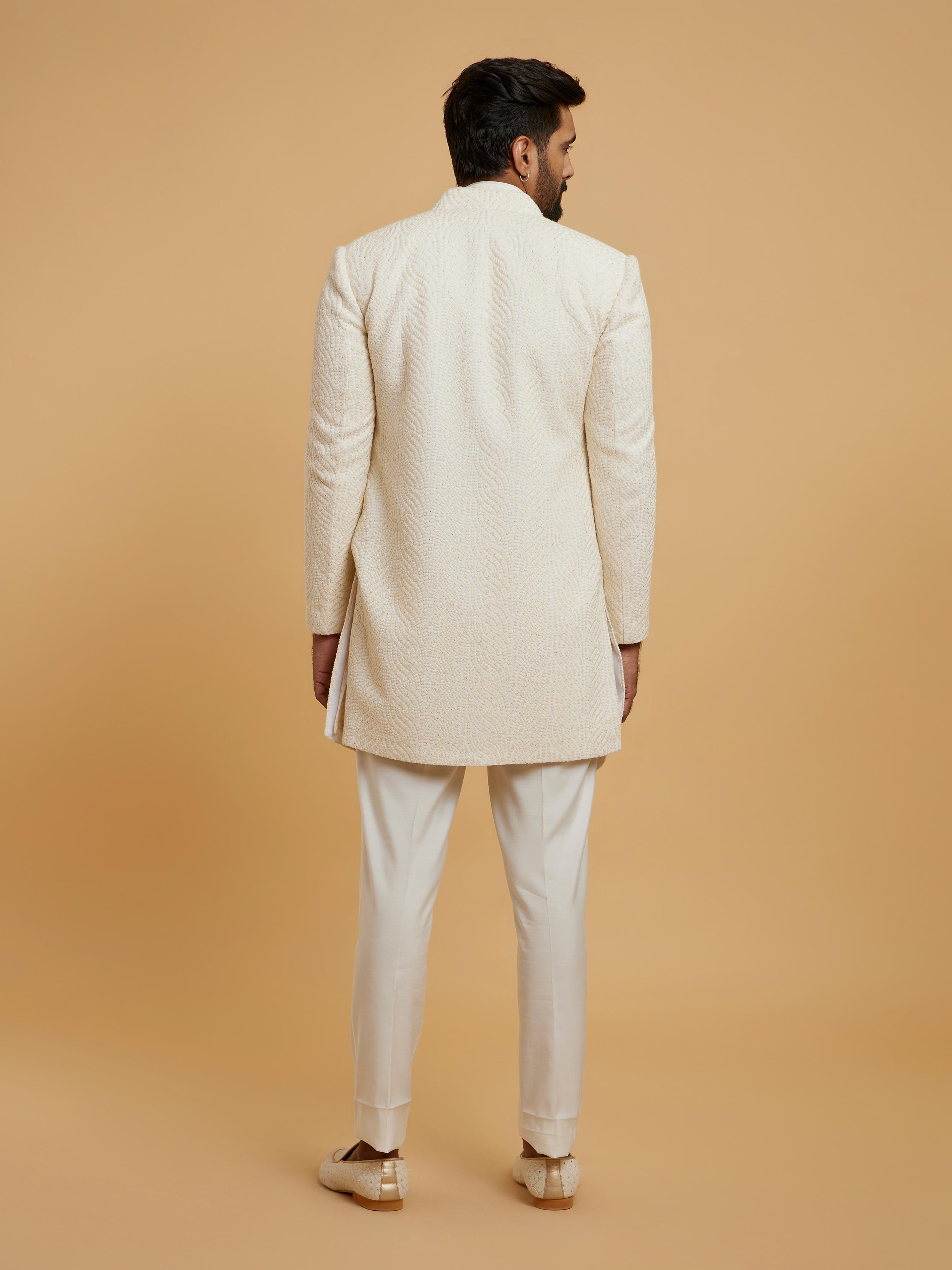 Twamev Men Cream Georgette Glimmer Indo Western