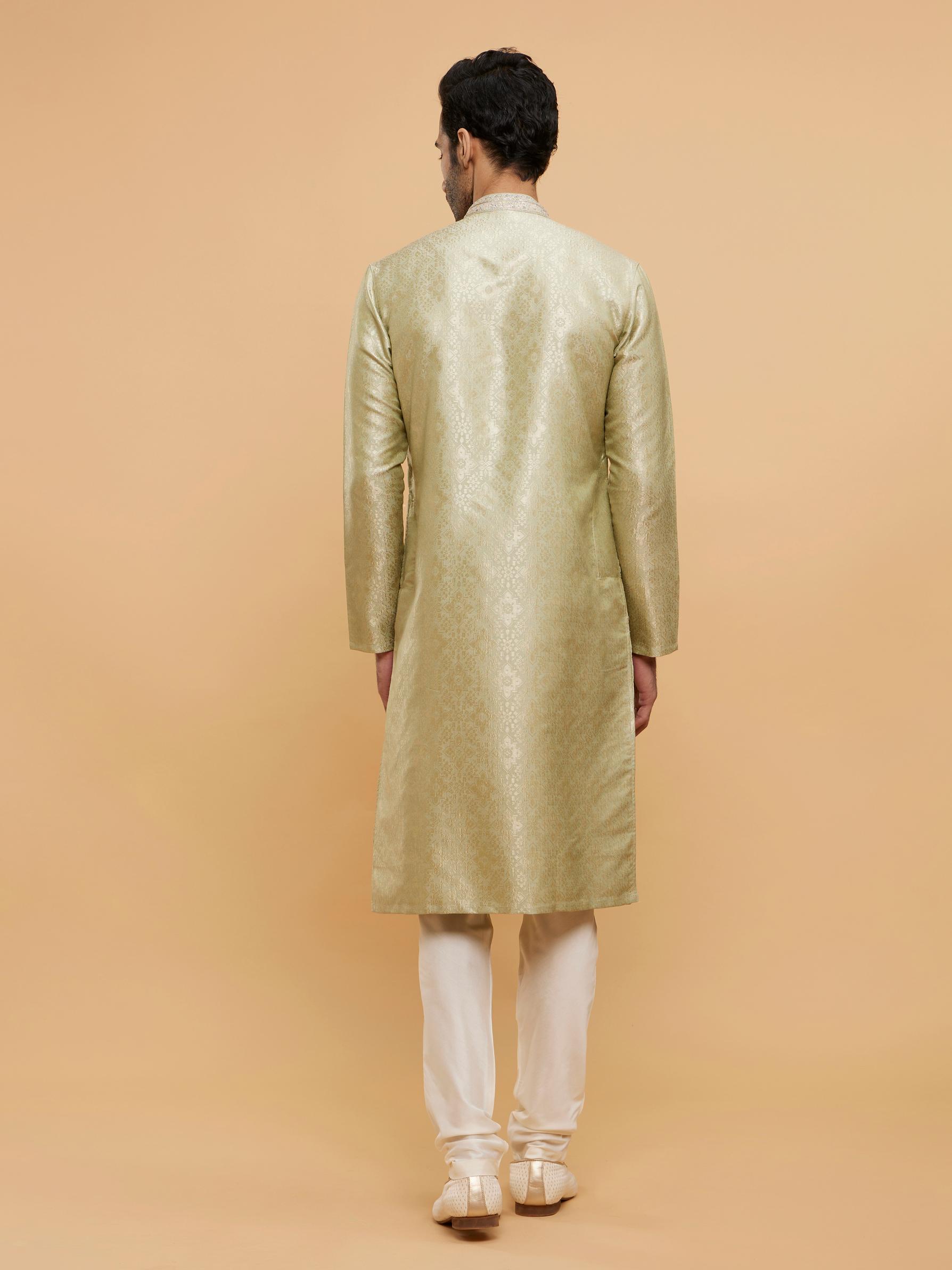 Twamev Men Smoke Grey Kurta Set with Medallion Motifs and Stone Work