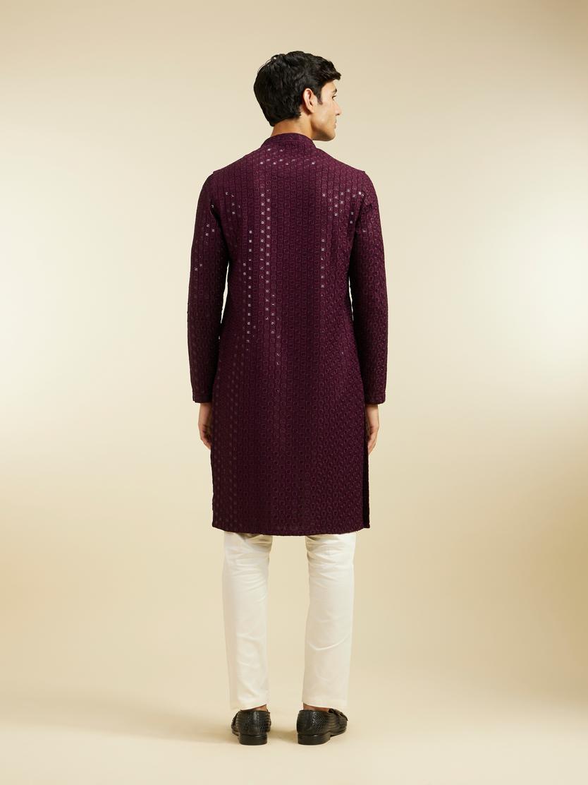 Diwas Men Royal Purple Chikankari Sequinned Kurta