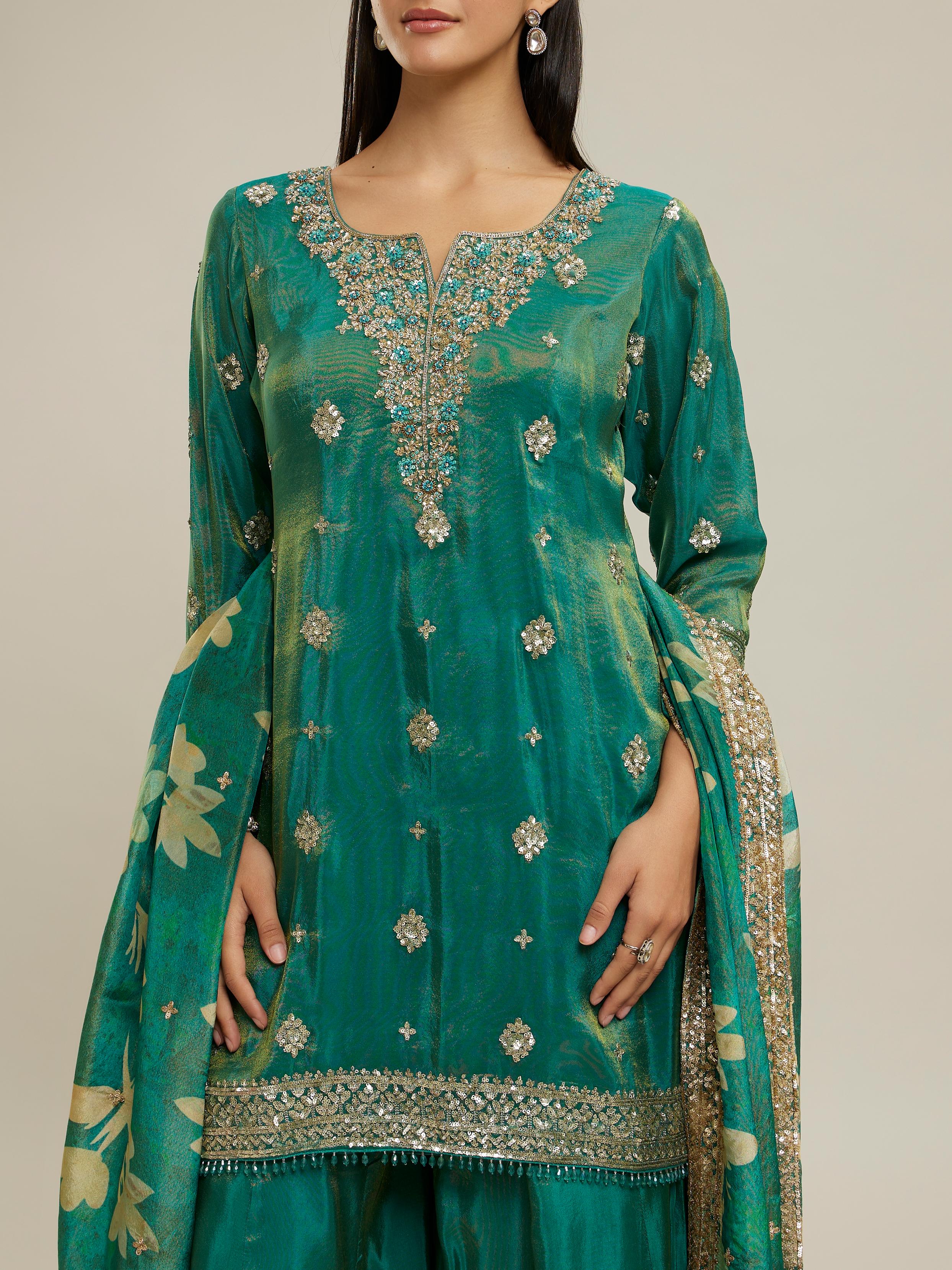 Twamev Women Emerald Elegance Stitched Suit
