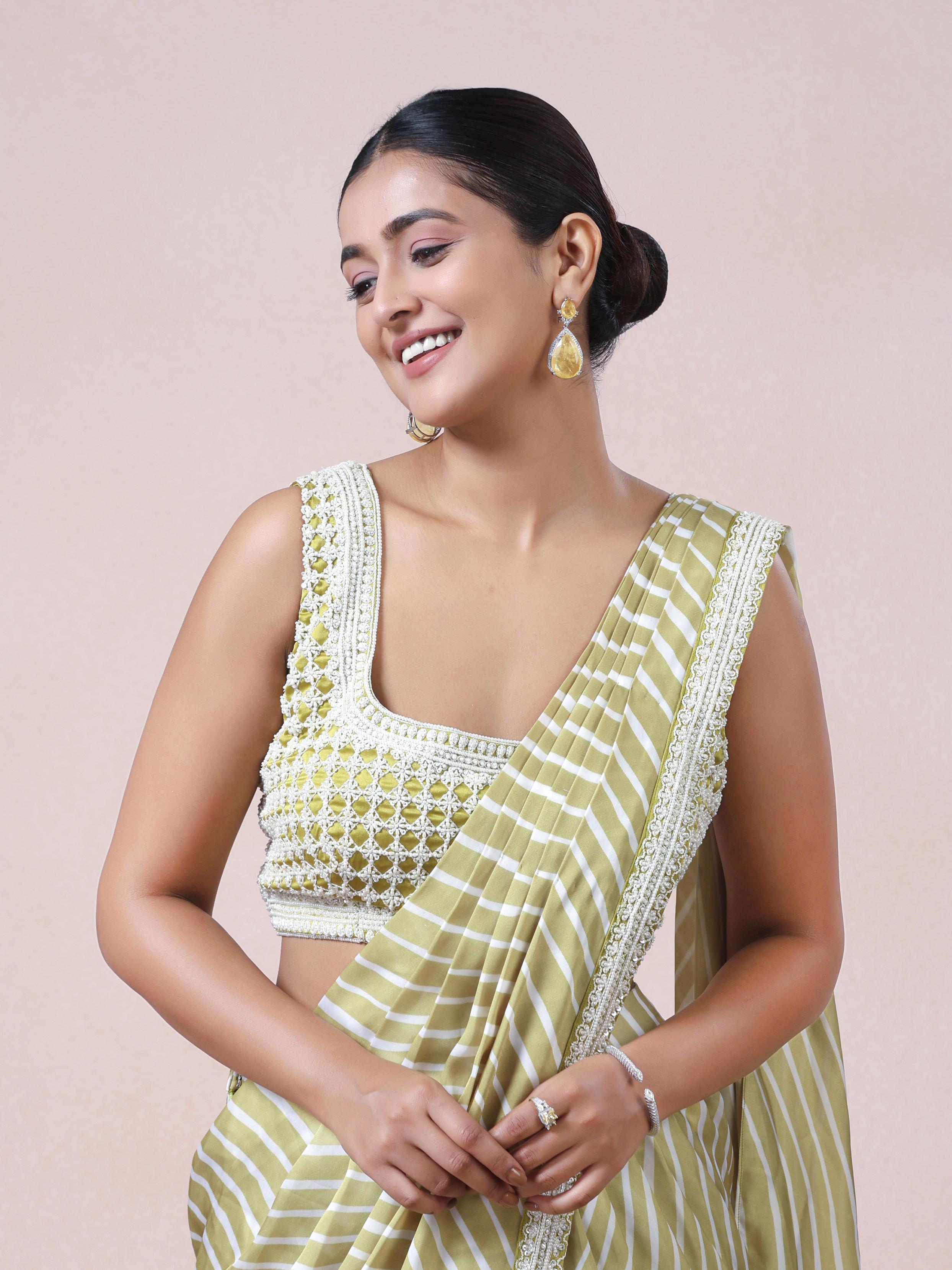 Twamev Women Chic Sophistication in Green Satin Indo Western Saree
