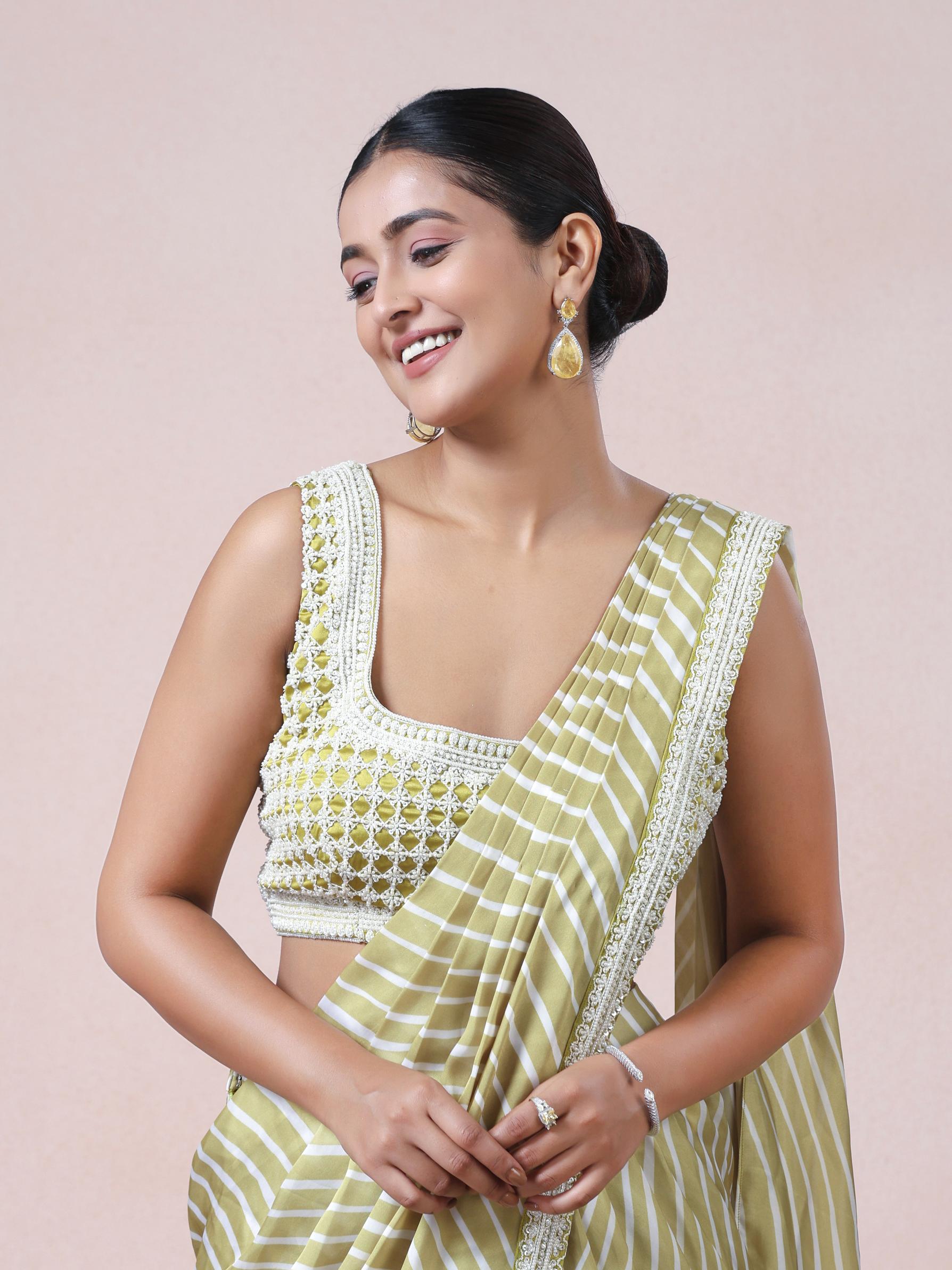 Twamev Women Chic Sophistication in Green Satin Indo Western Saree