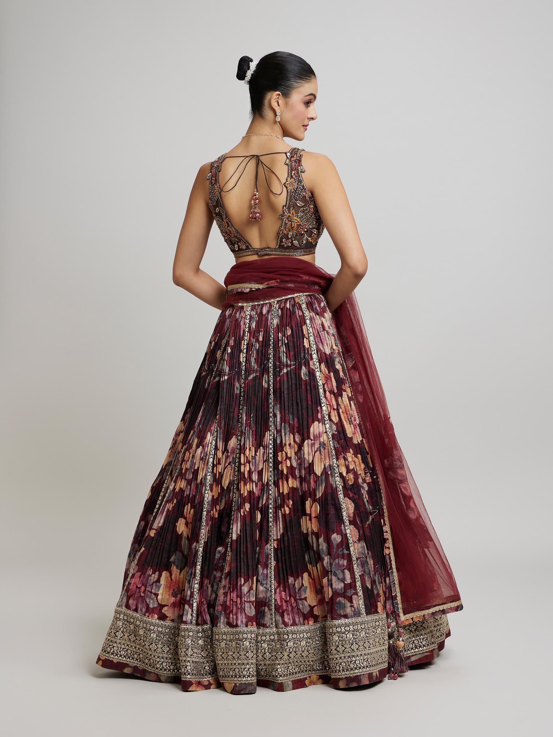 Twamev Women Elegant Maroon Net Lehenga