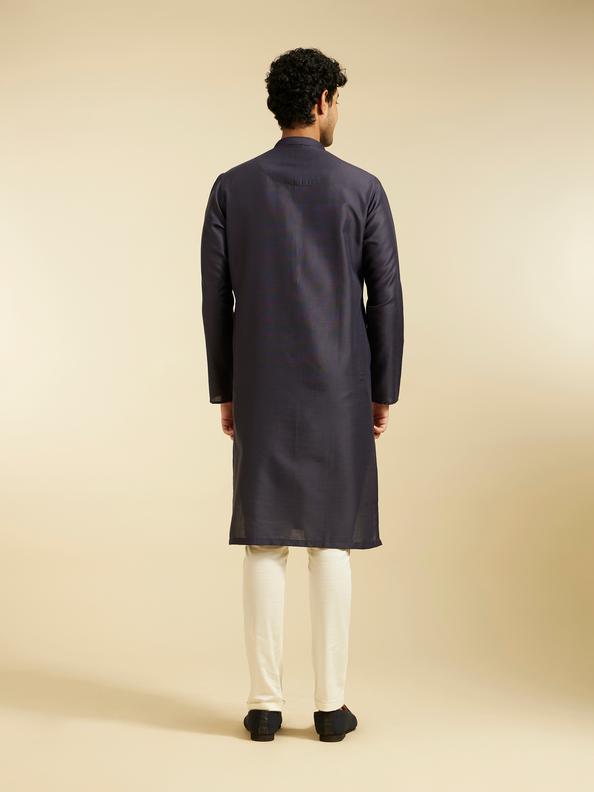 Diwas Men French Navy Blue Plain Classic Kurta