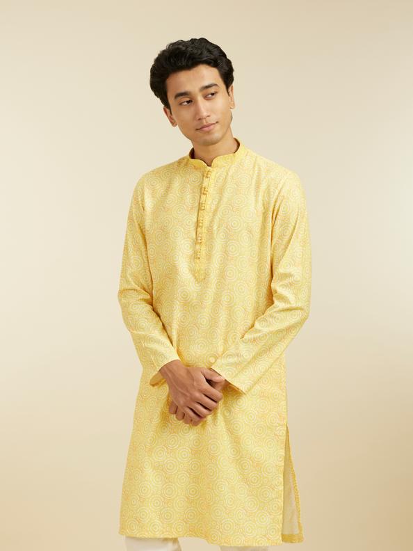 Diwas Men Lemon Yellow Circular Printed Kurta