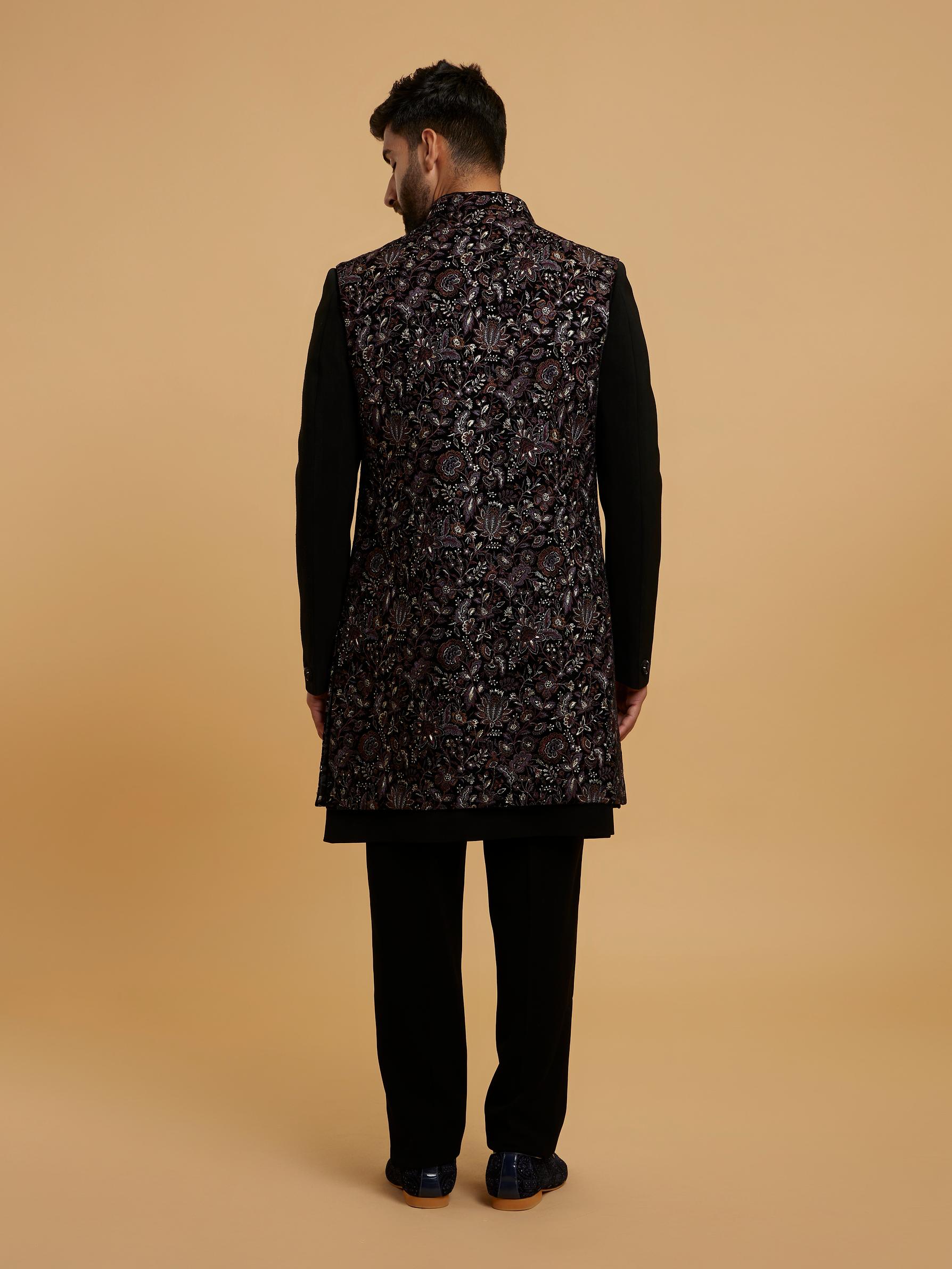 Twamev Men Black Velvet Panache Indo Western