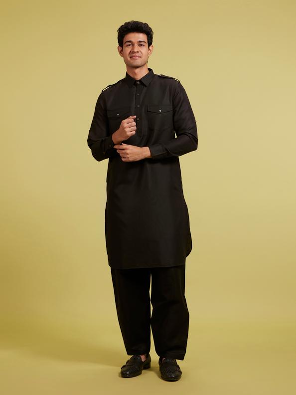 Diwas Men Midnight Black Pathani Set