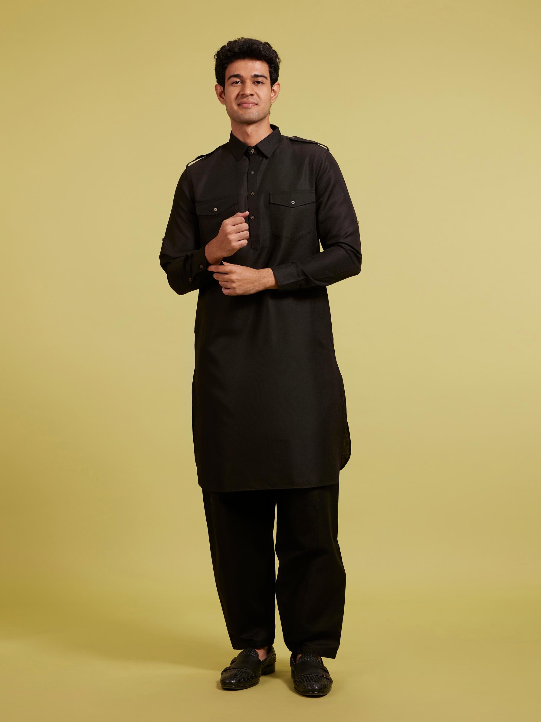 Diwas Men Midnight Black Pathani Set