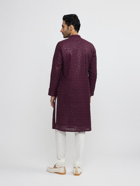 Twamev Men Wine Georgette Kurta Pajama Glamour