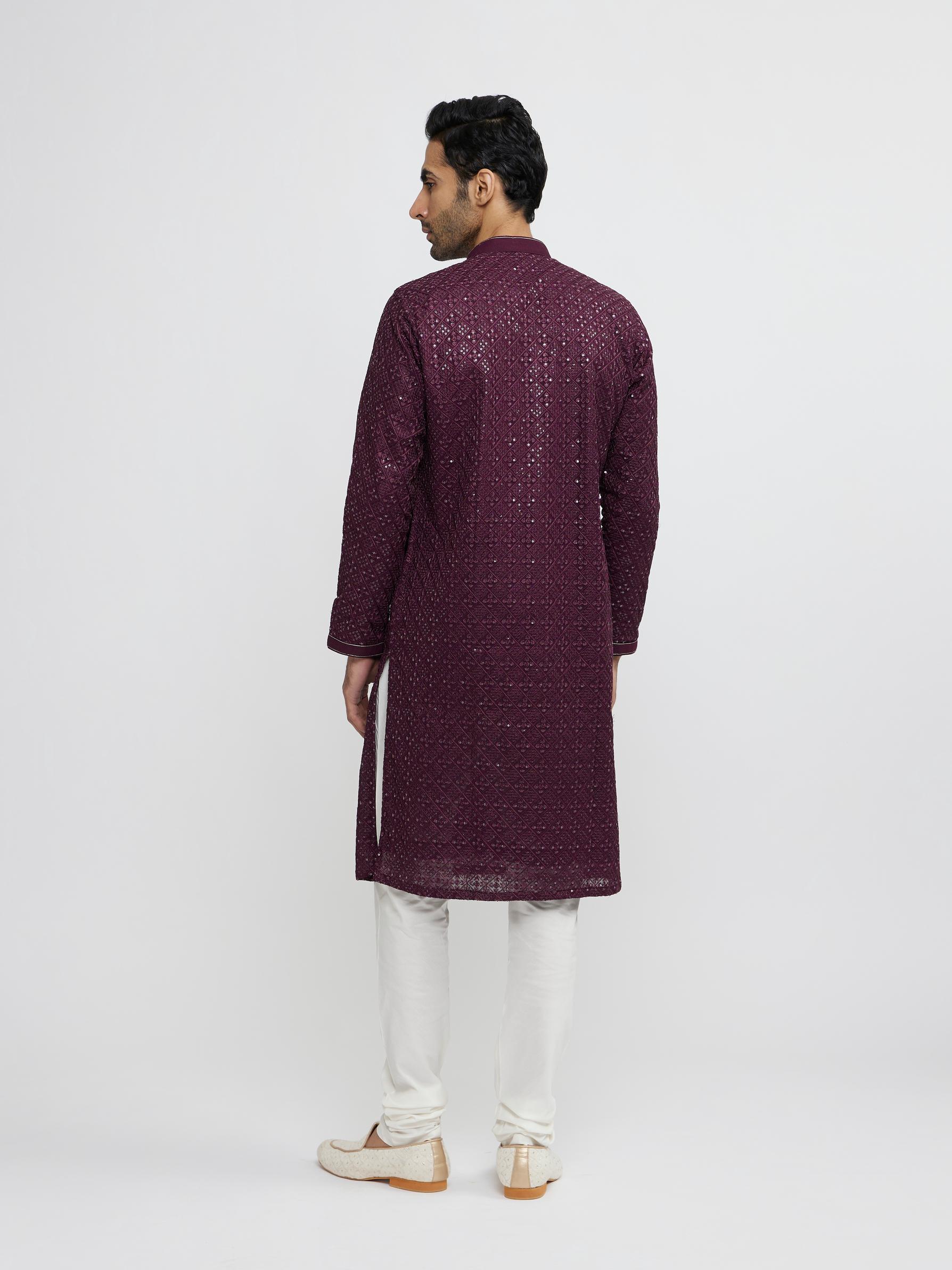 Twamev Men Wine Georgette Kurta Pajama Glamour