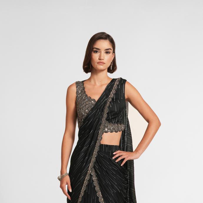 Twamev Women Black Elegance Chinon Saree