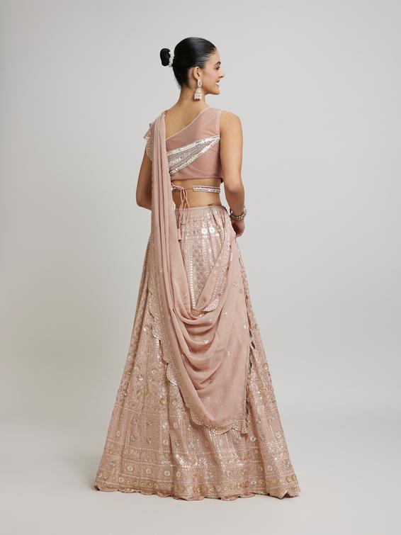 Twamev Women Blossom Pink Georgette Lehenga