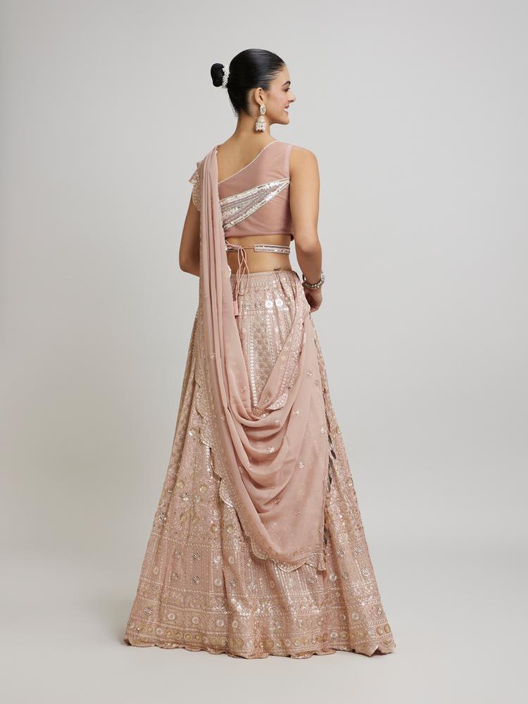 Twamev Women Blossom Pink Georgette Lehenga