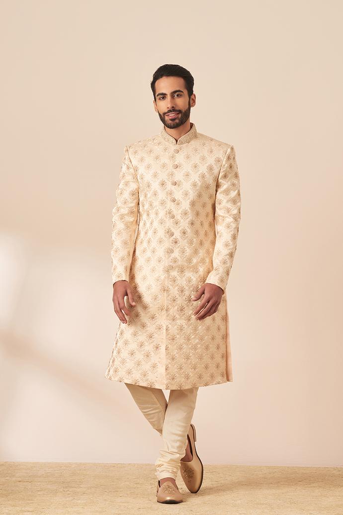 Twamev Men Faded Pink All Over Work Sherwani