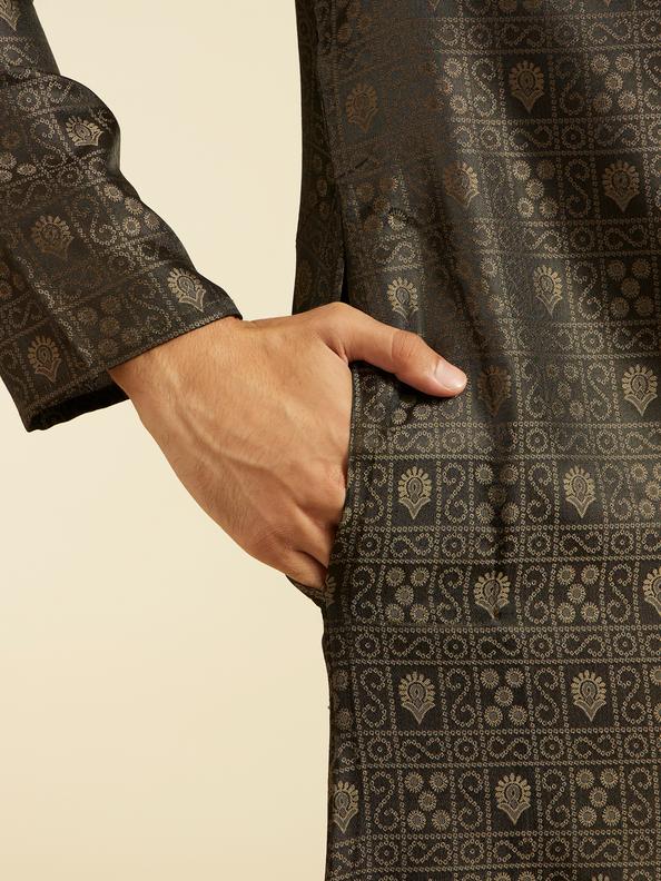 Diwas Men Olive Green Printed Kurta Set with Imperial Motifs
