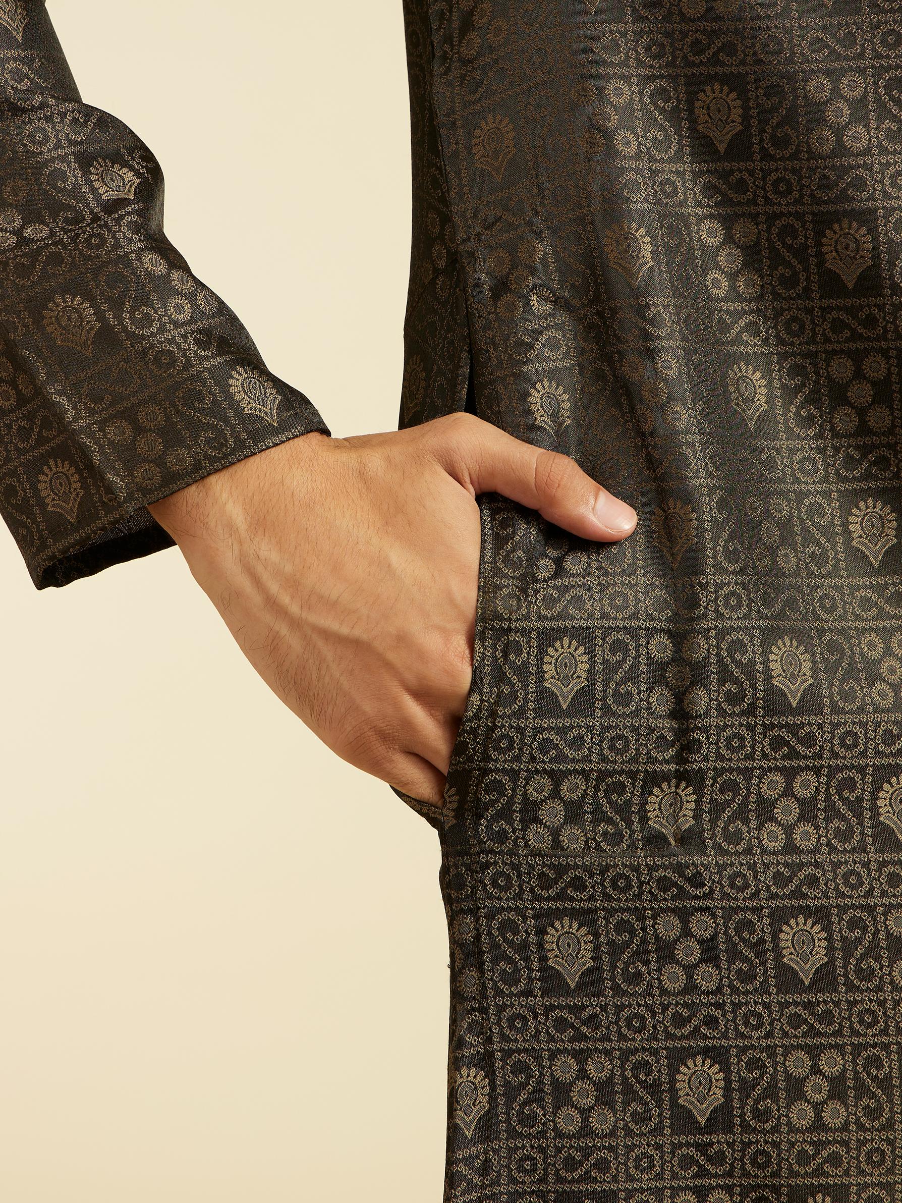 Diwas Men Olive Green Printed Kurta Set with Imperial Motifs