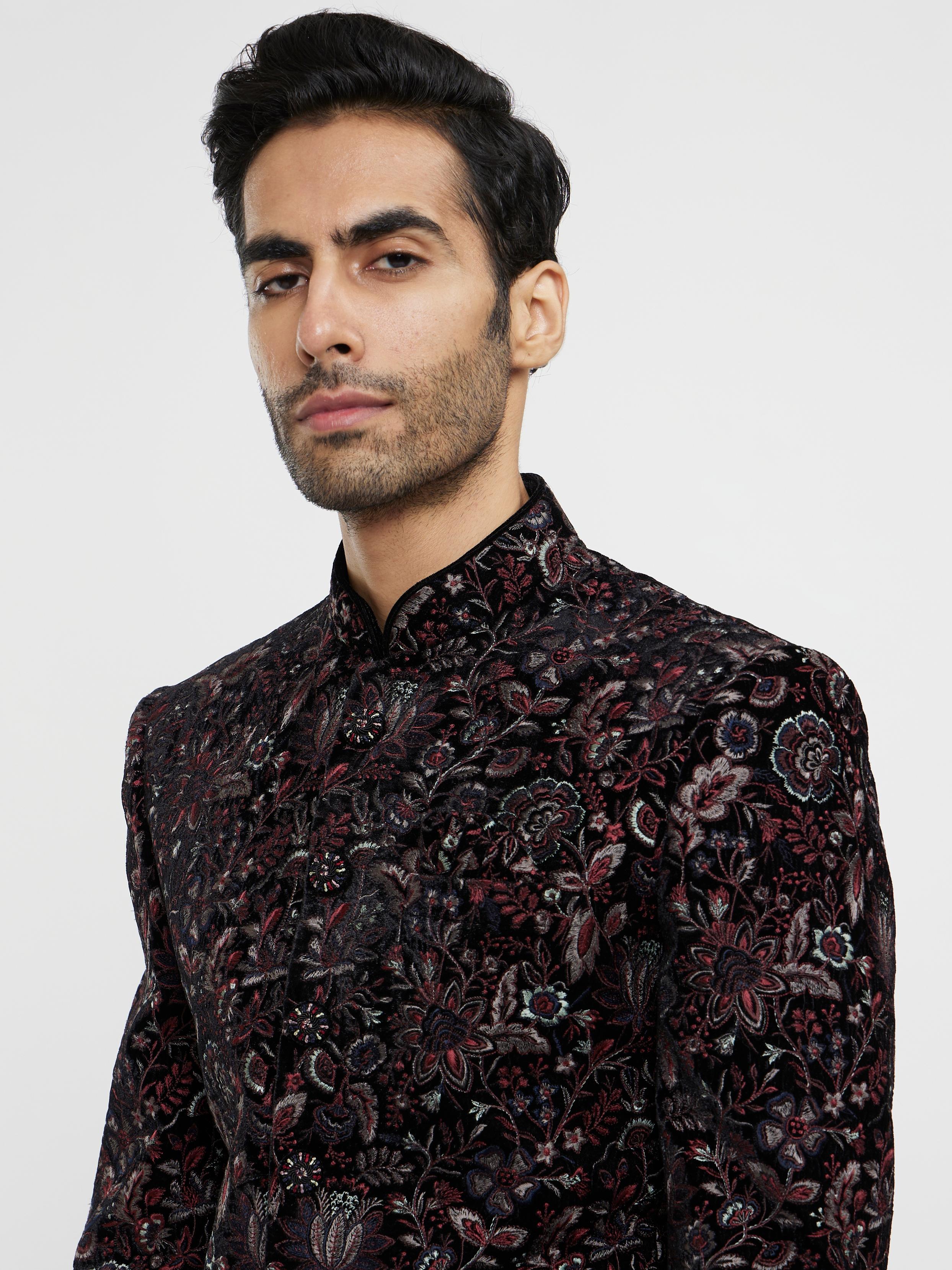 Twamev Men Black Velvet Suit Extravaganza