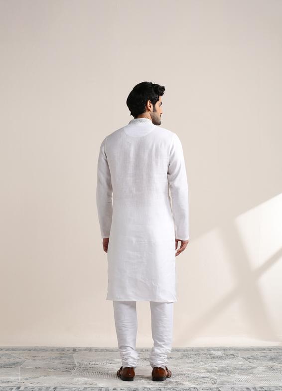 Twamev Men Soft Cream Embroidered Neck Kurta Set