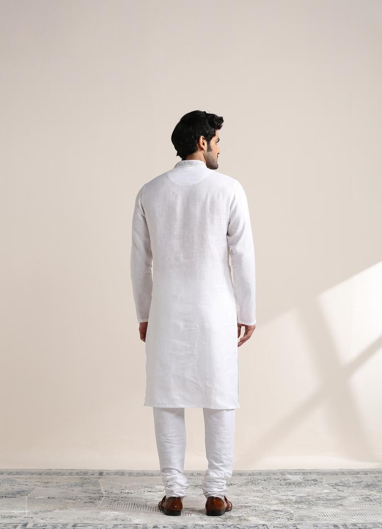 Twamev Men Soft Cream Embroidered Neck Kurta Set