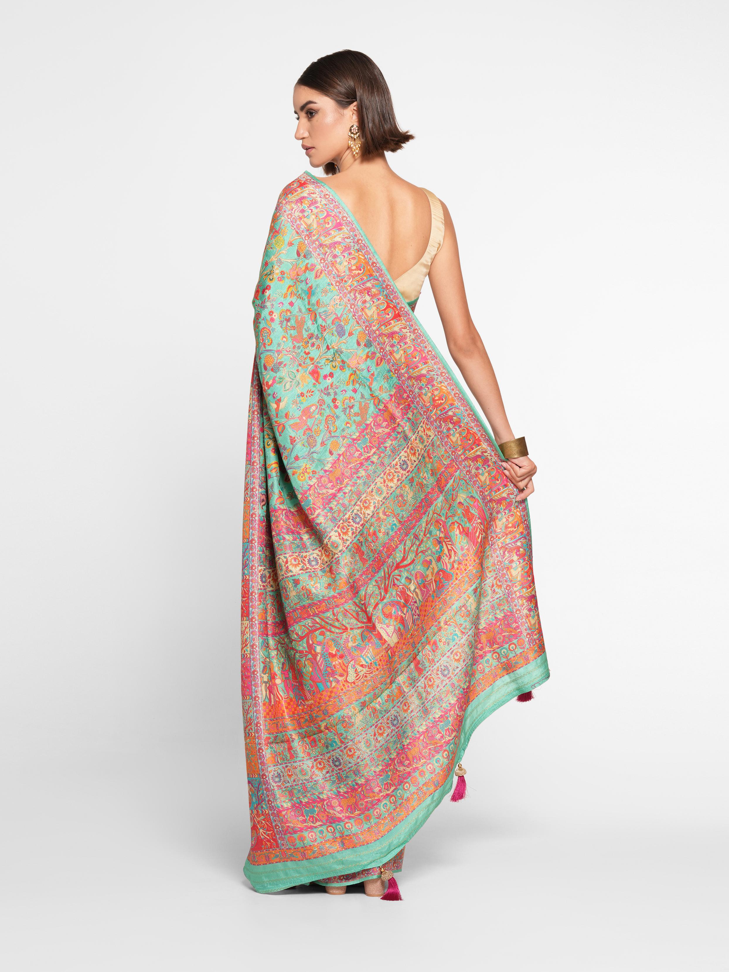 Twamev Women Emerald Sea Green Saree