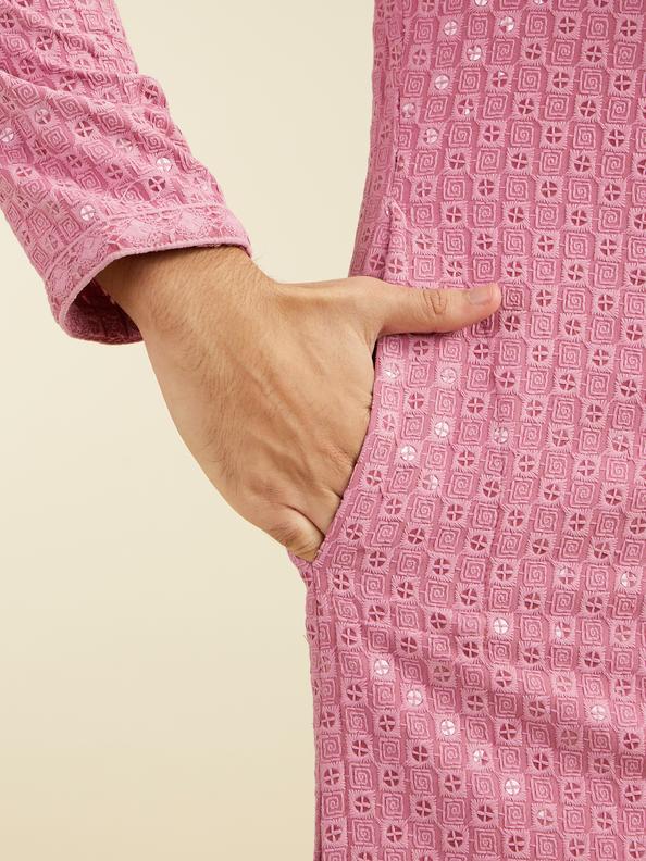 Diwas Men Dusty Pink Chikankari Sequinned Kurta