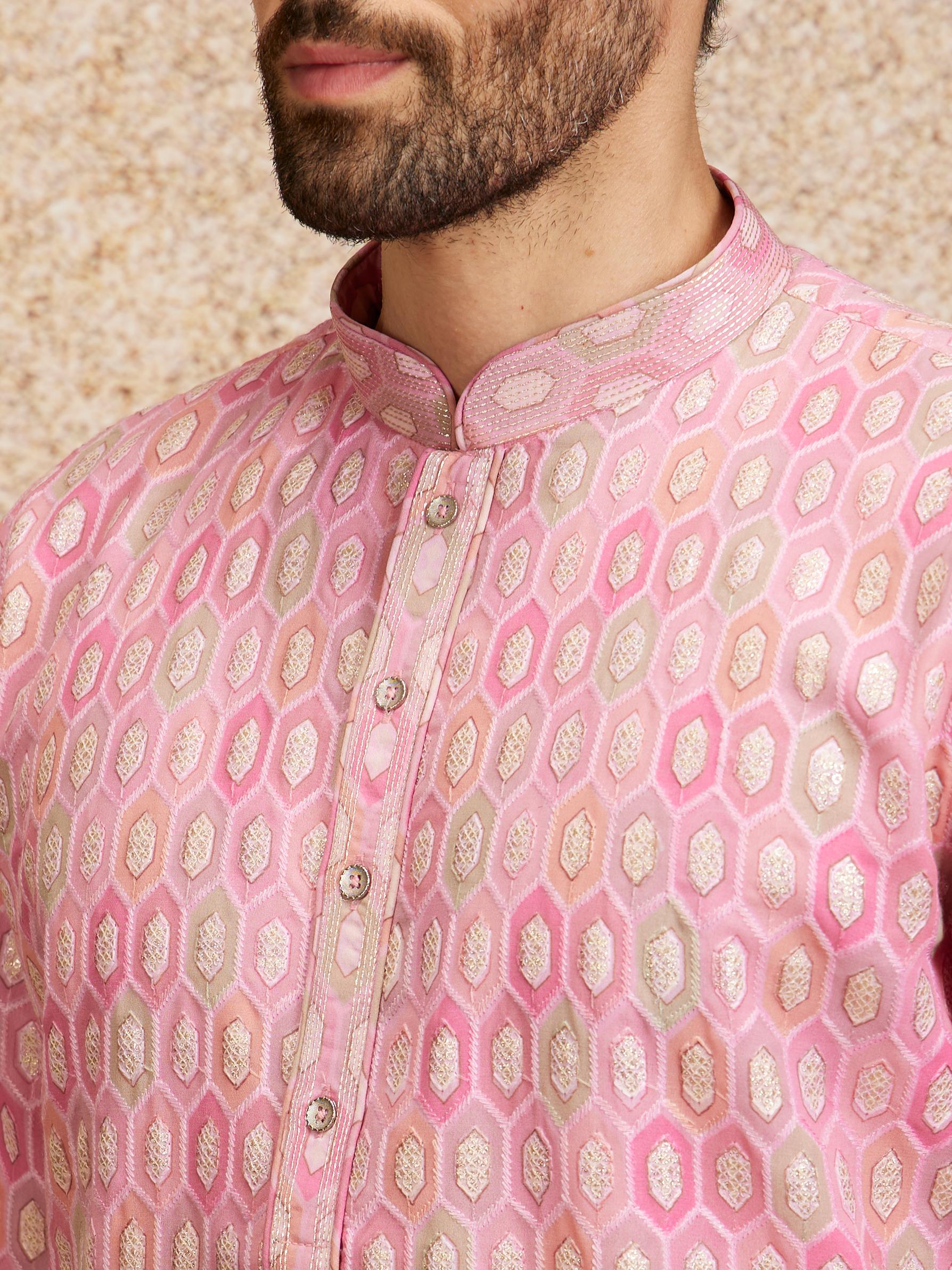 Twamev Men Georgette Pink Glory Kurta Pajama
