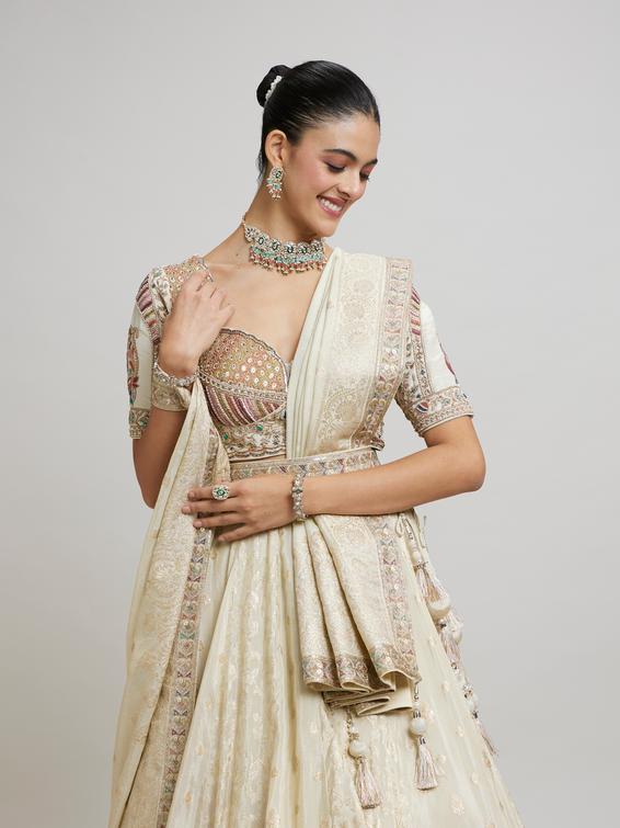 Twamev Women Beige Elegance Twirl Lehenga