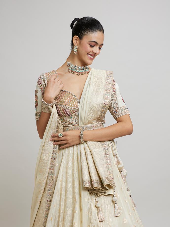 Twamev Women Beige Elegance Twirl Lehenga