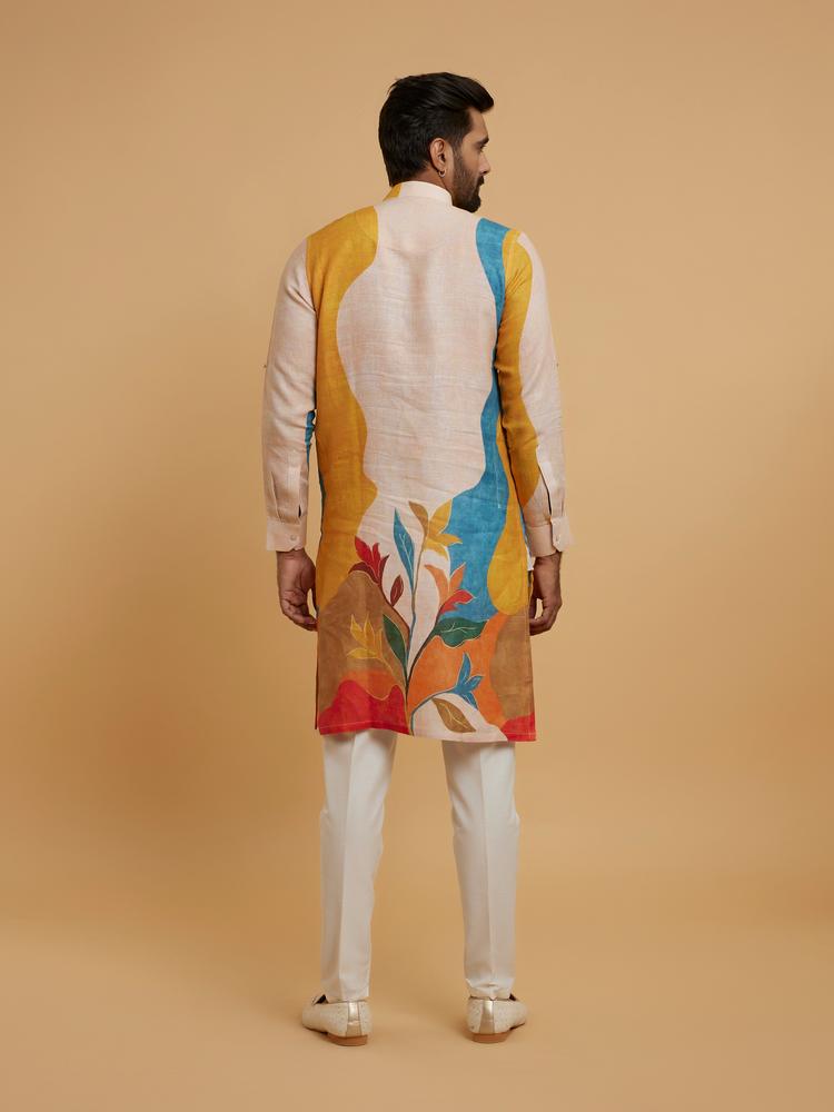 Twamev Men Gleaming Mustard Yellow Kurta Pajama